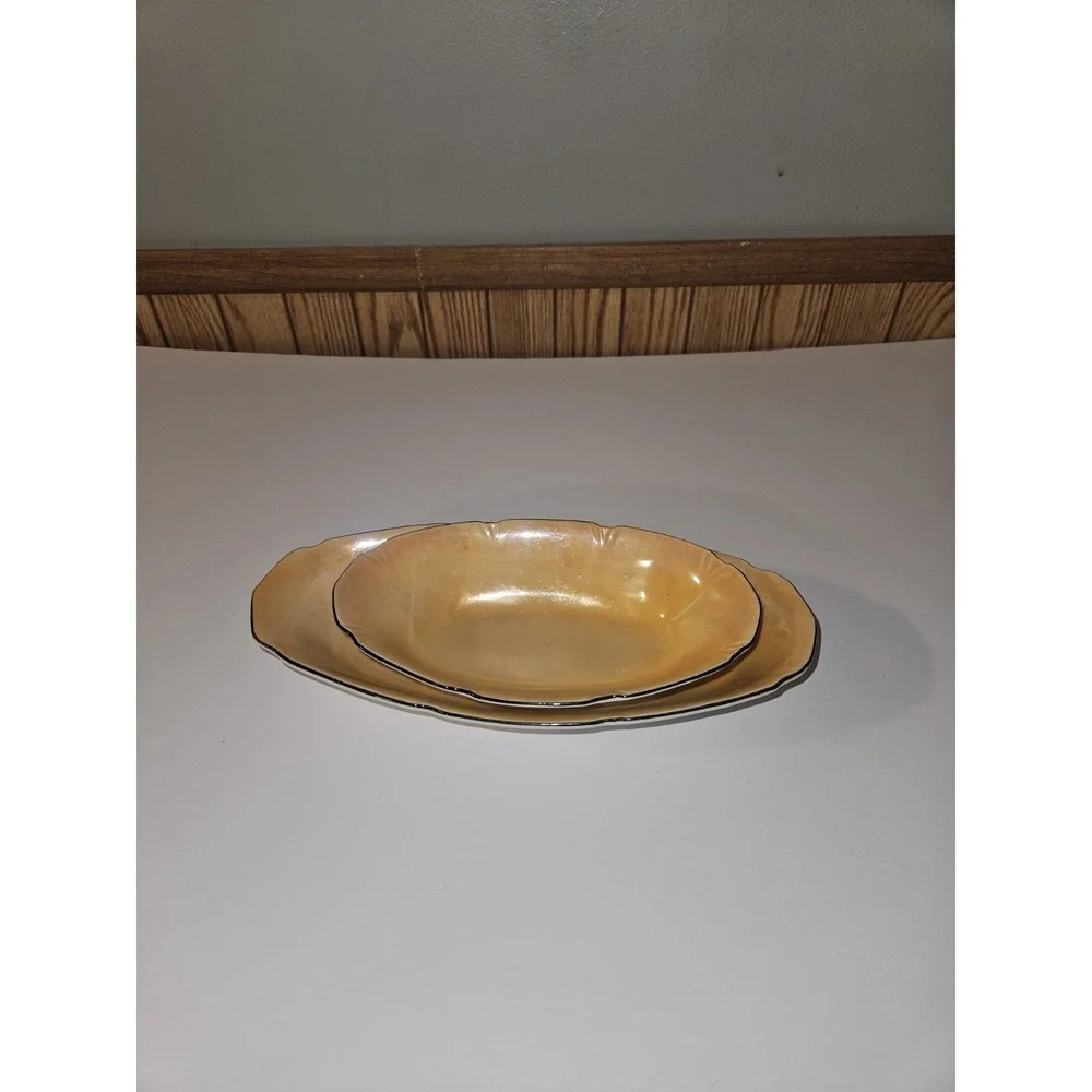2‎ Oval Serving Bowls Orange Lustreware Made In Germany